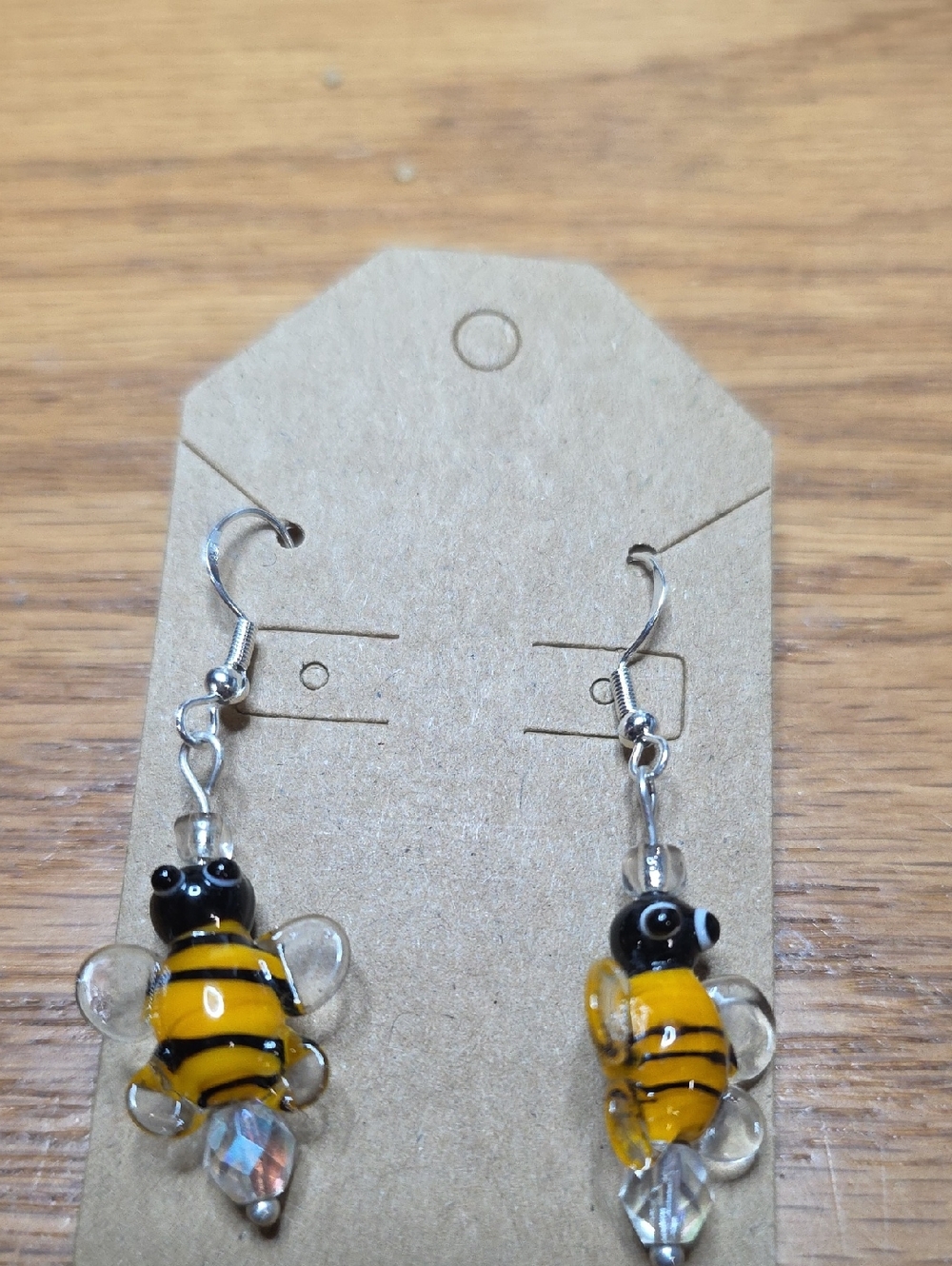 Glass Bumblebee Dangle Earrings - Yellow & Black .925 Hooks